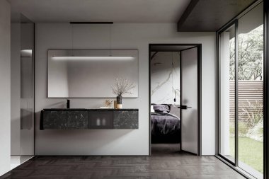 Minimum İskandinav tarzında modern banyo.