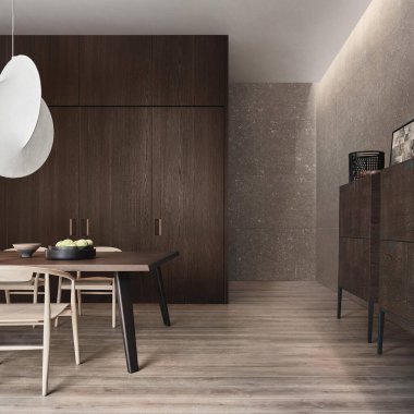 Minimum İskandinav tarzında modern lüks mutfak.