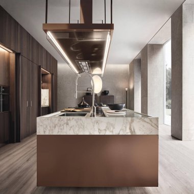 Minimum İskandinav tarzında modern lüks mutfak.