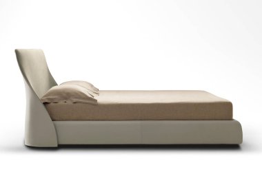 Klas bej yatak, yüksek yatak başlığı beyaz, yan görüş