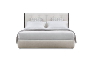 Pastel renklerde klasik lüks yatak beyaza izole edilmiş.