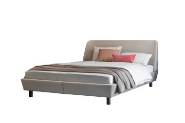 Pastel renklerde klasik lüks yatak beyaza izole edilmiş.