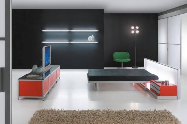 Minimum İskandinav tarzında modern lüks yatak odası.