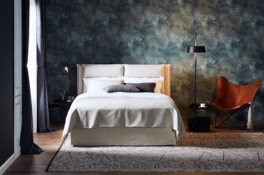 Minimum İskandinav tarzında modern lüks yatak odası.