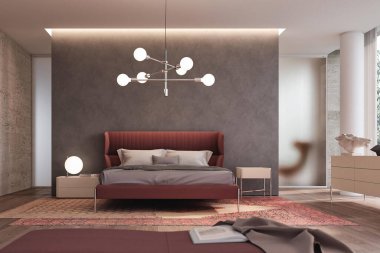 Minimum İskandinav tarzında modern lüks yatak odası.