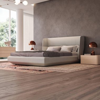 Minimum İskandinav tarzında modern lüks yatak odası.