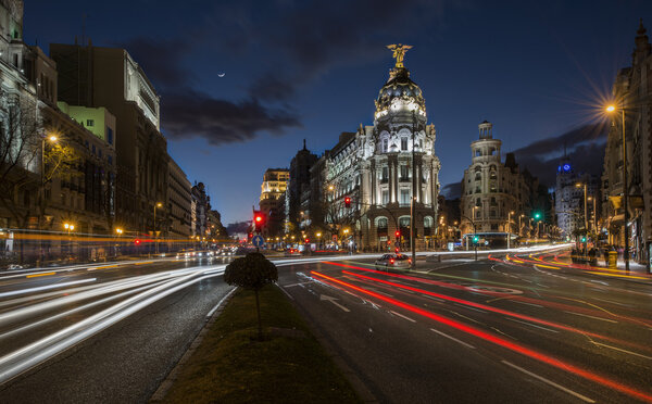 Traffic lights in the streets of madrid, spain