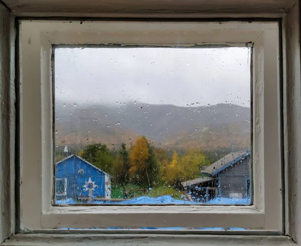 Rainy Autumn Day Seen Cottage Window Photo — Stock Photo, Image