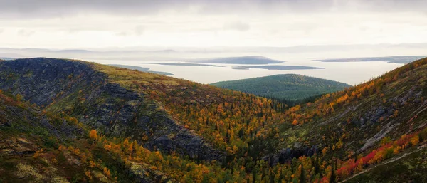 Βόρεια Ρωσία Khibiny Βουνά Φθινόπωρο Ορεινή Λίμνη Και Δάσος Murmansk — Φωτογραφία Αρχείου