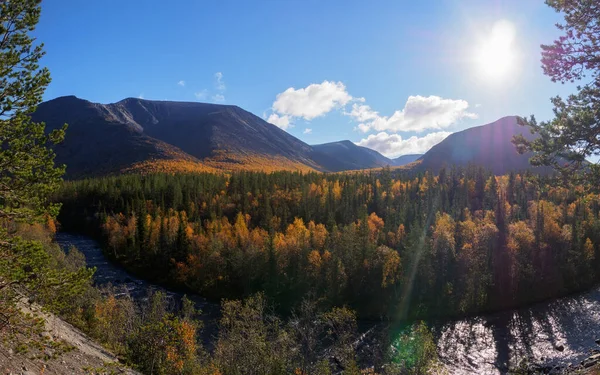 Autumn Colorful Tundra Background Mountain Peaks Cloudy Weather Mountain Landscape — Stock Photo, Image