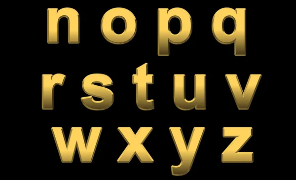 Złote litery małe litery n-z — Zdjęcie stockowe