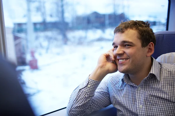 Young man in the train. — Stock Photo, Image