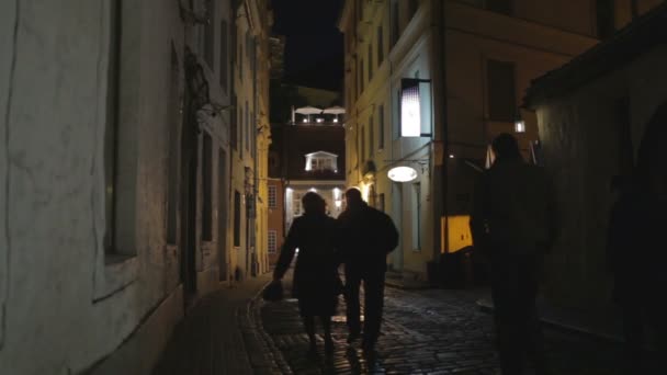 Street of the old city at night — Stock Video