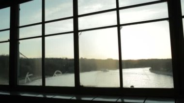 Train runaway from the station in the evening.