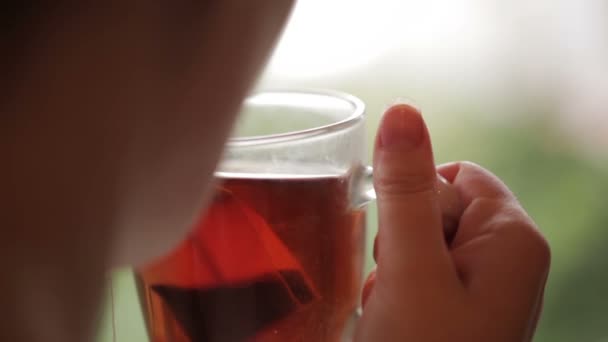 Mujer bebiendo té — Vídeo de stock