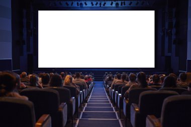 Empty cinema screen with full crowd audience. clipart