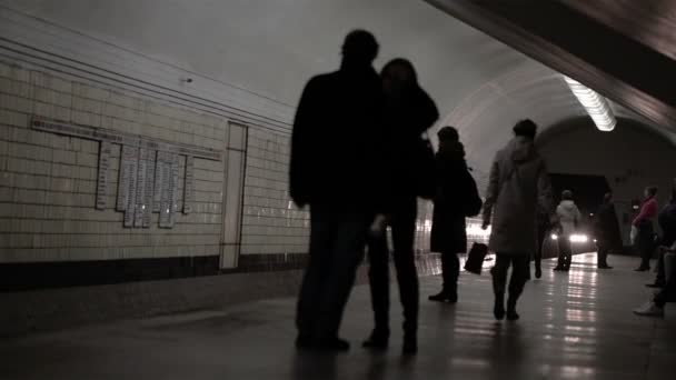 El tren llega a la estación del metro de Moscú — Vídeos de Stock