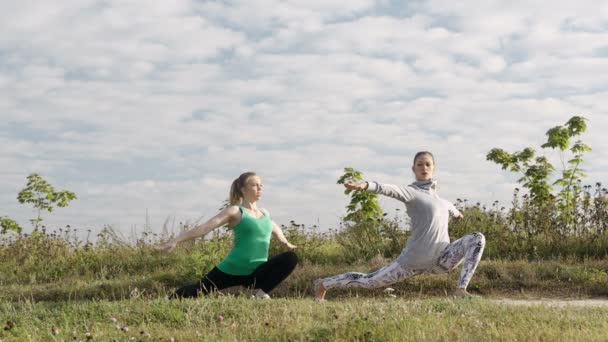 Twee jonge meisjes trainen samen — Stockvideo