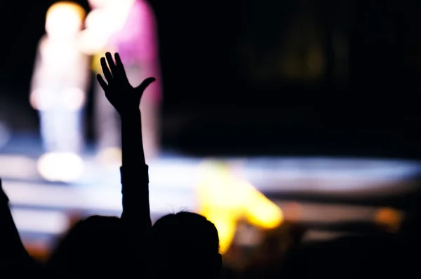 Sostenitore nel pubblico alzare una mano — Foto Stock