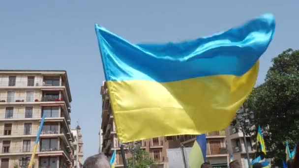 Человек с украинским флагом — стоковое видео