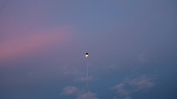 Lâmpada Luminosa Rua Grande Contra Céu Noite Por Sol — Vídeo de Stock