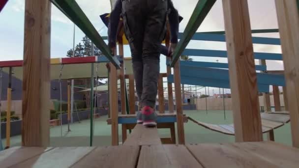 Deux Enfants Frère Sœur Jouent Sur Aire Jeux Pour Enfants — Video