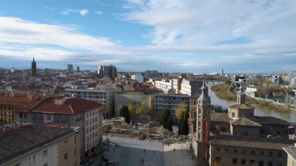 Copter Fliegt Der Kirche San Juan Los Panetes Vorbei Und — Stockvideo