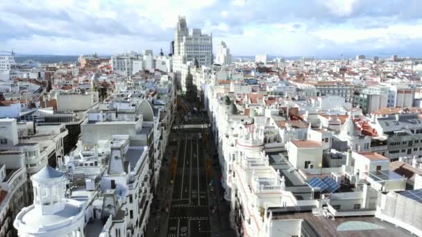 Letecká Scéna Madridu Automobilovou Dopravou Gran Španělsko Městská Architektura Vysokou — Stock video