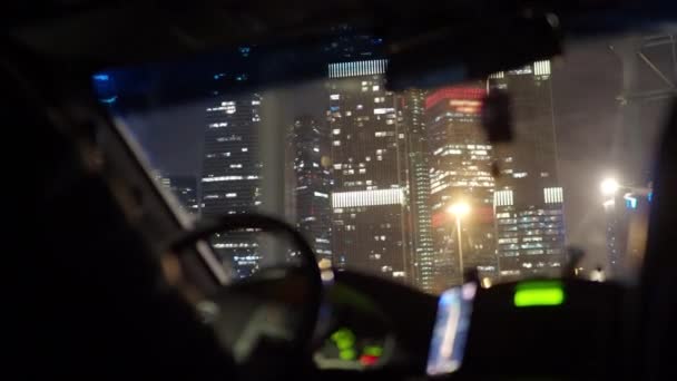 Guardando Notte Città Mosca Con Sue Torri Commerciali Illuminate Attraverso — Video Stock