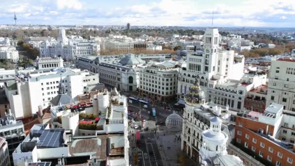 Aerial Panorama Madrid Spain Cityscape Metropolis Building Bank Spain Cibeles — 图库视频影像