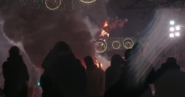 Valencia Spain March 2022 People Watching How Fire Destroying Ninot — Videoclip de stoc