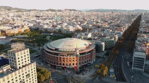 Paysage Urbain Aérien Plein Soleil Matin Arenas Barcelona Sur Place — Video
