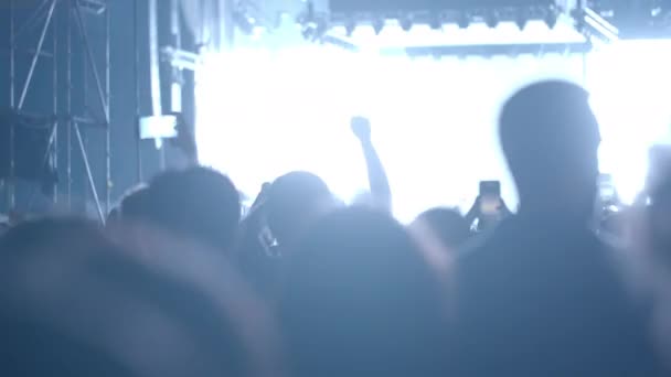 Vibrant Music Performance Crowd People Raising Hands Applauding Favorite Band — 图库视频影像