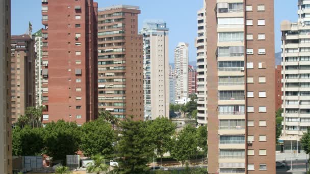 Urban Architecture City View Different High Rise Apartment Houses Green — Vídeo de stock