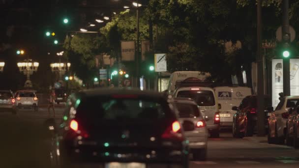 Valencia Spain June 2022 Night City Transport Traffic Back View — Stock videók