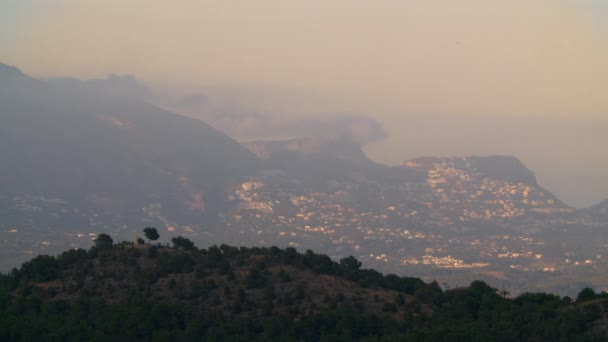 Scenic View Forested Hill Distant Spanish Town Haze Slopes Being — Stockvideo