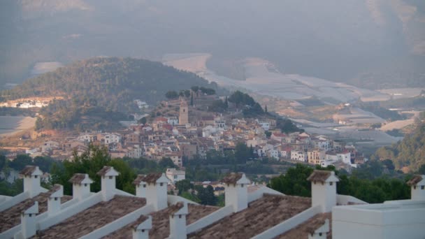 Wide Shot Polop Town Spain Houses Church Hill Surrounded Large — Vídeo de stock