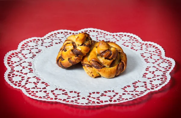 Fresh buns with nuts and chocolate — Stock Photo, Image