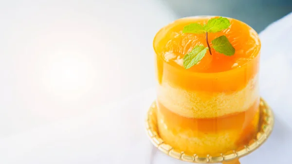 Orange Cake Orange Topping Pepermint White Table — Foto Stock