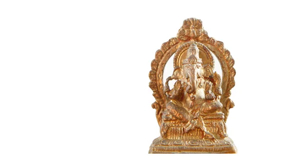 Old Golden Ganesha Statue Isolated White Background Blank Copy Space — Stock Photo, Image