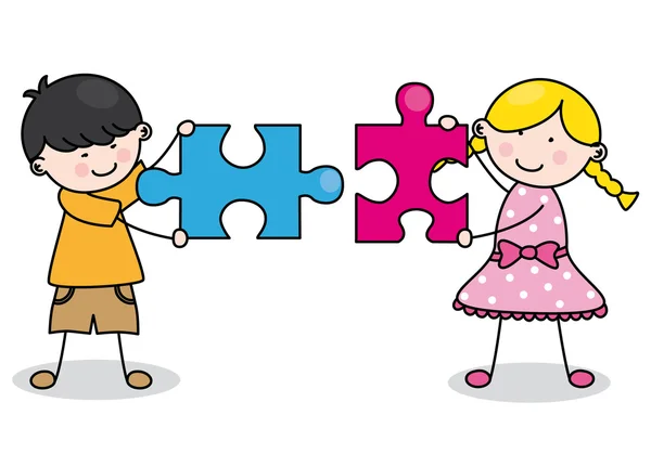 Child with puzzle pieces — Stock Vector