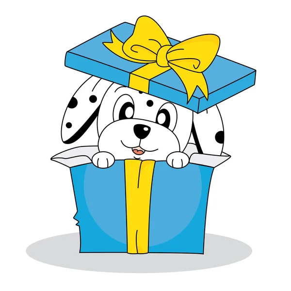 Dalmaçyalı köpeğin bir hediye paketi — Stok Vektör