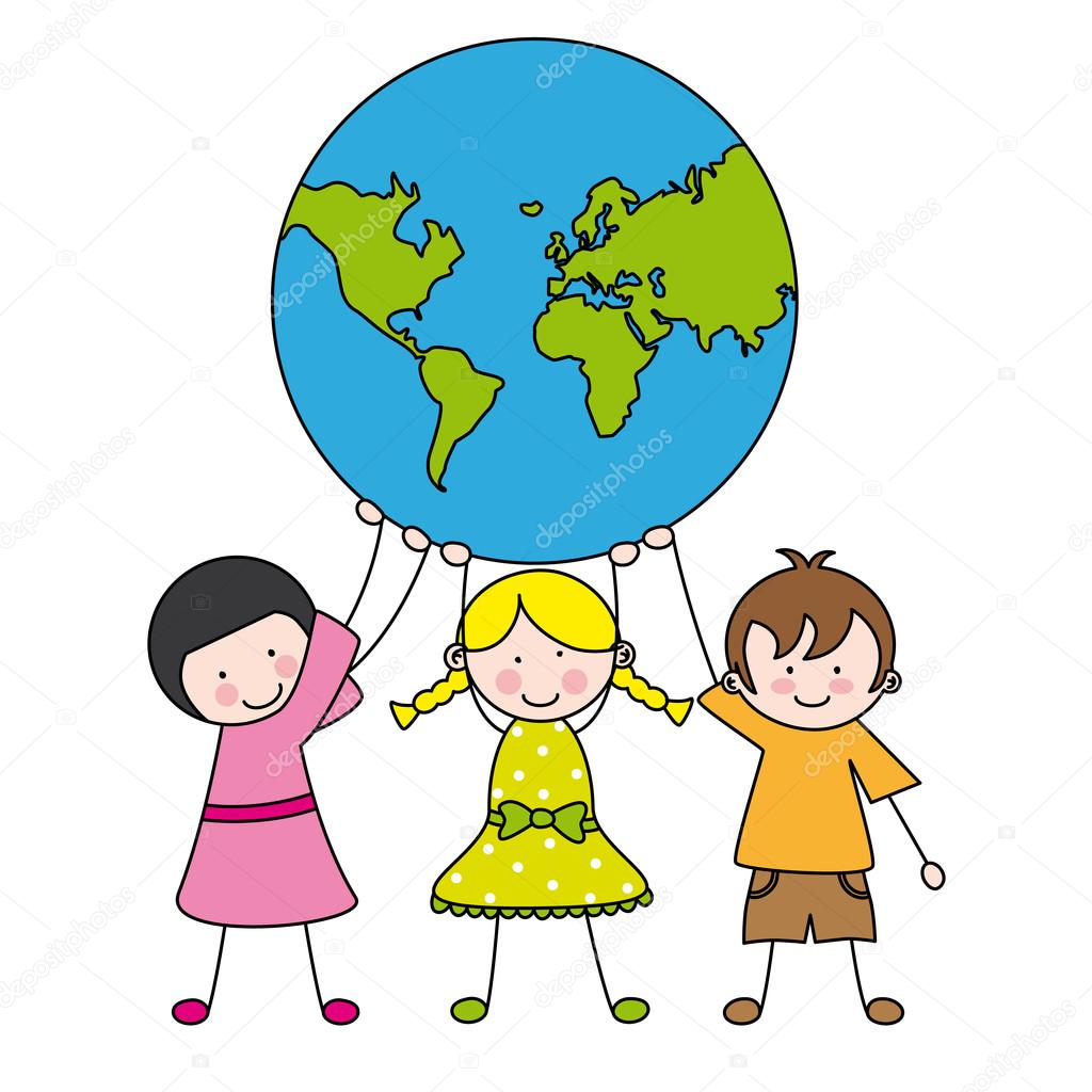 Children holding the globe