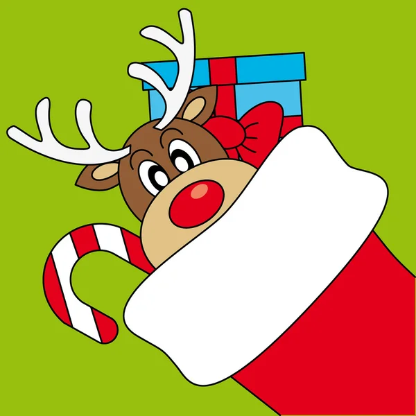 Christmas card with reindeer and gifts — Stock Vector