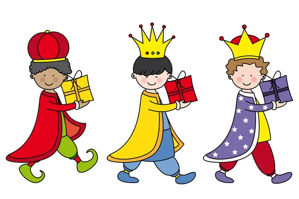 Niños vestidos como Reyes Magos — Vector de stock