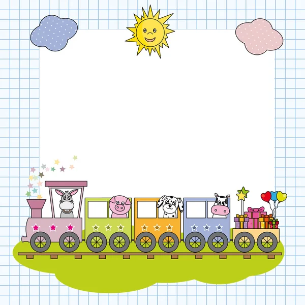 Frame with train and farm animals — Stock Vector