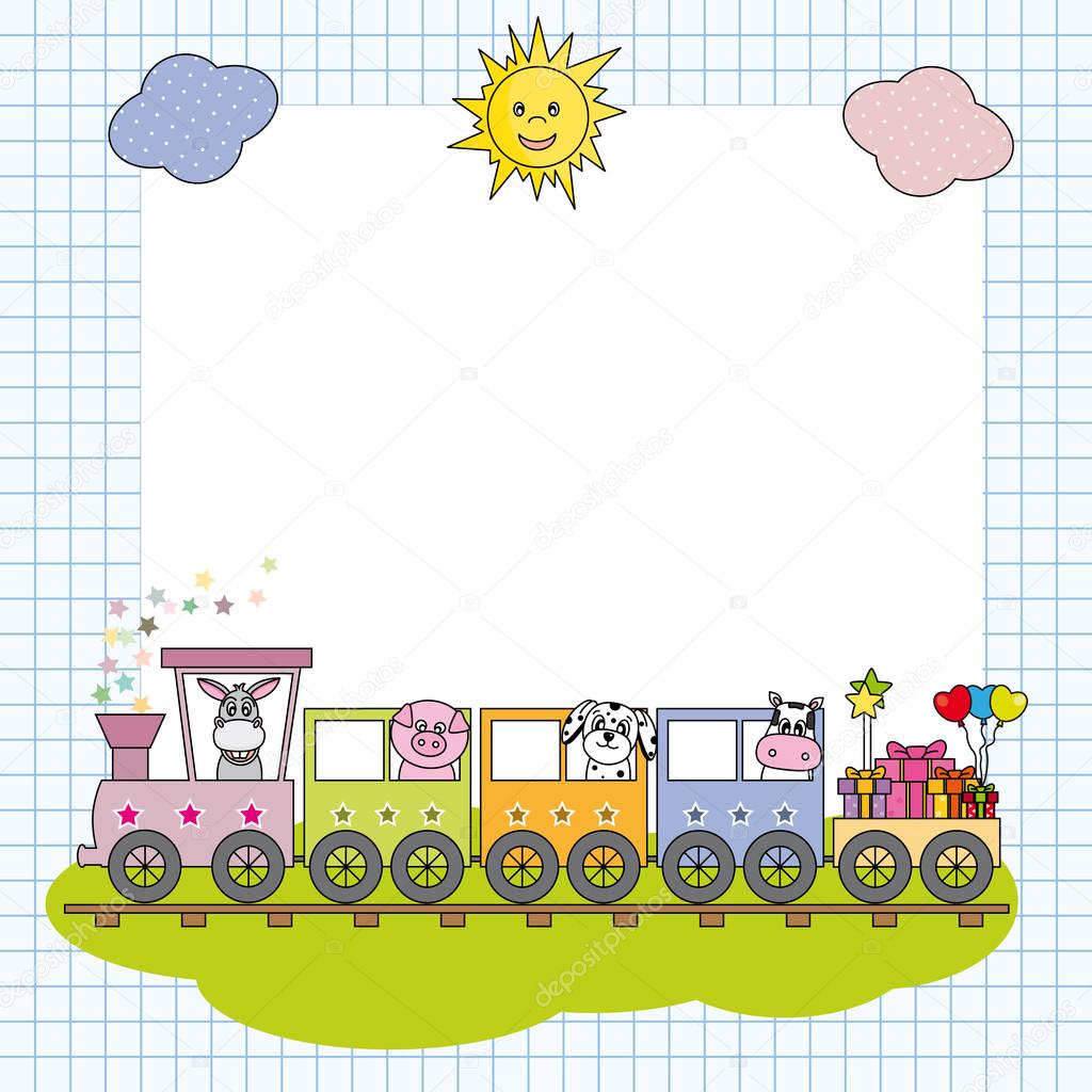 Frame with train and farm animals