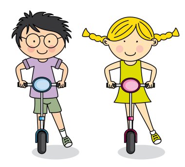 Oğlum ve kızım scooter üzerinde