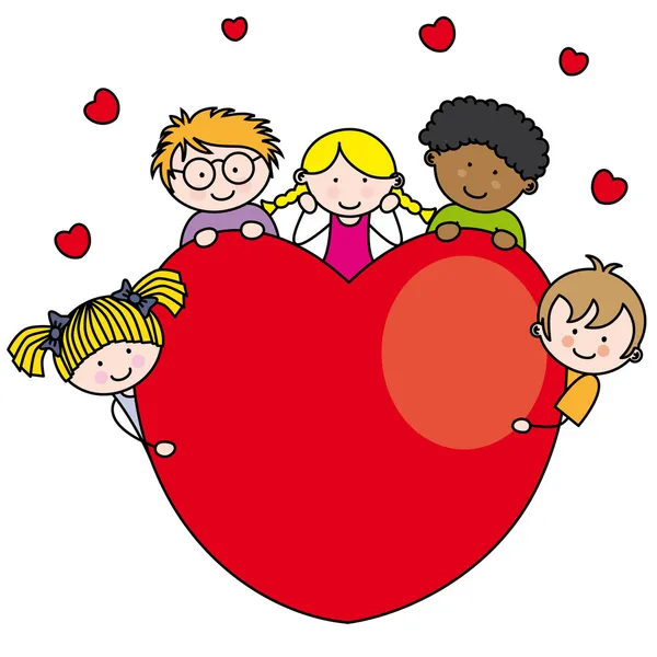 Gruppo di bambini con un cuore — Vettoriale Stock