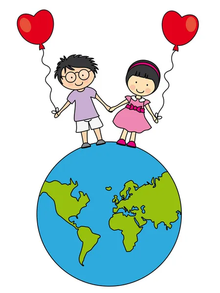 Children walking on the globe — Stock Vector